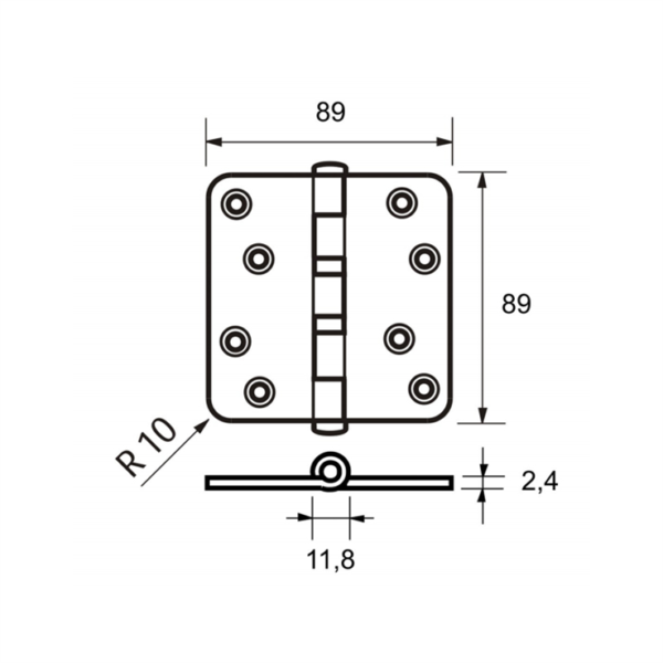 Kogellager scharnier 89 x 89 x 2.4 mm - Afbeelding 3